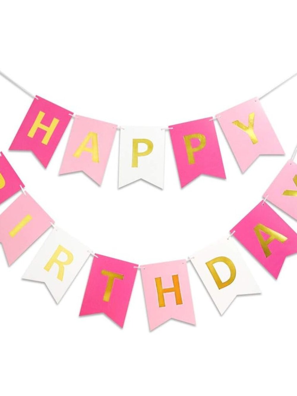 Pink Rose White Happy Birthday Banner for Girls 13 Paper Flags